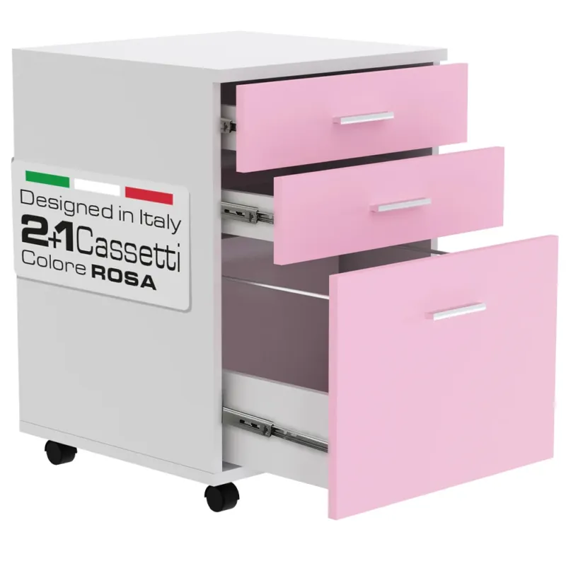 Cassettiera Scrivania Ufficio Legno MDF Mobiletto Stampante 3 Cassetti Rosa Scelto Dai Clienti