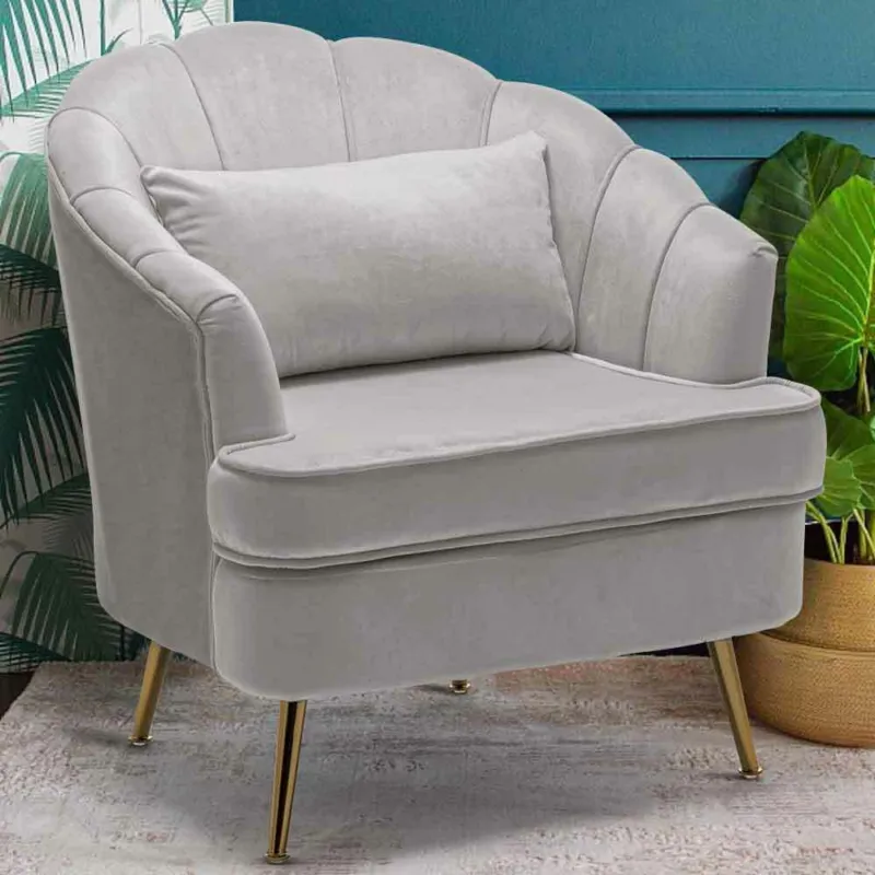 Poltrona Sedia Relax in Tessuto e Metallo Imbottita Design Moderno Grigio Oro Compra Oggi Stesso