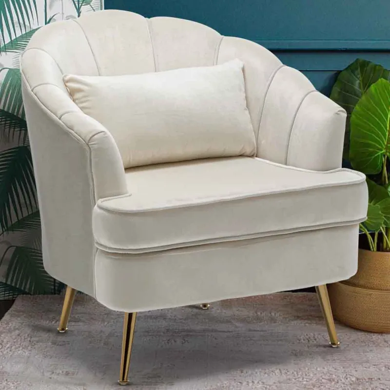 Poltrona Sedia Relax in Tessuto e Metallo Imbottita Design Moderno Beige Oro Offerta Limitata