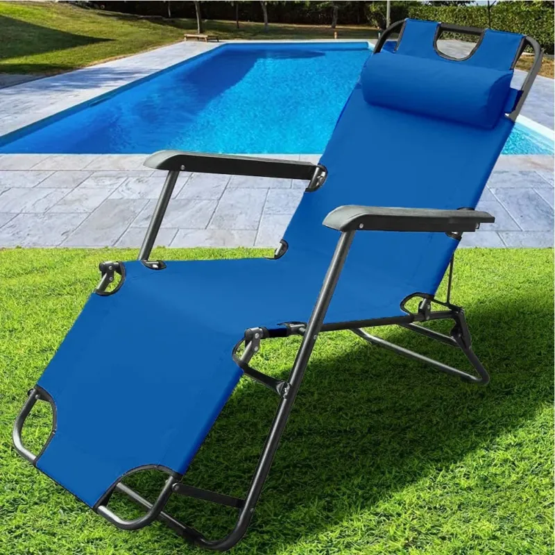 Sedia da Giardino Poltrona Relax Pieghevole Gravita Zero Acciaio Oxford Blu Promozione Esclusiva