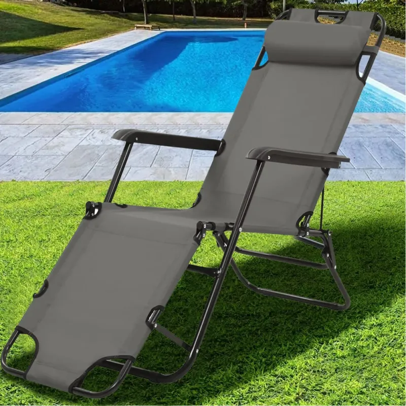 Sedia Poltrona Esterno Giardino Reclinabile a Lettino Prendisole Pieghevole Grey Prezzo Conveniente