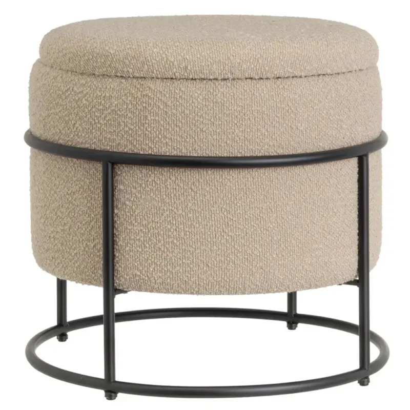 Must-Have Pouf Poggiapiedi Contenitore Rotondo in Metallo Oro e Tessuto Beige 43x43x40 cm
