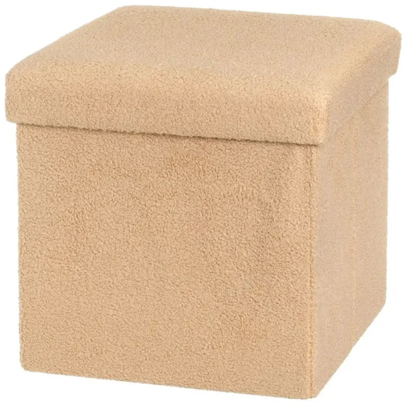 Pouf Baule Pieghevole Salvaspazio Beige Poggiapiedi Contenitore 38x38x38cm Consegna Rapida