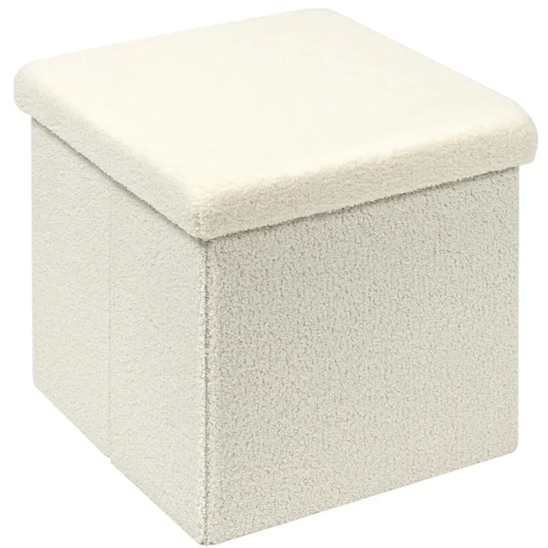 Pagamento Sicuro Pouf Baule Pieghevole Salvaspazio Ecru Poggiapiedi Contenitore 38x38x38cm