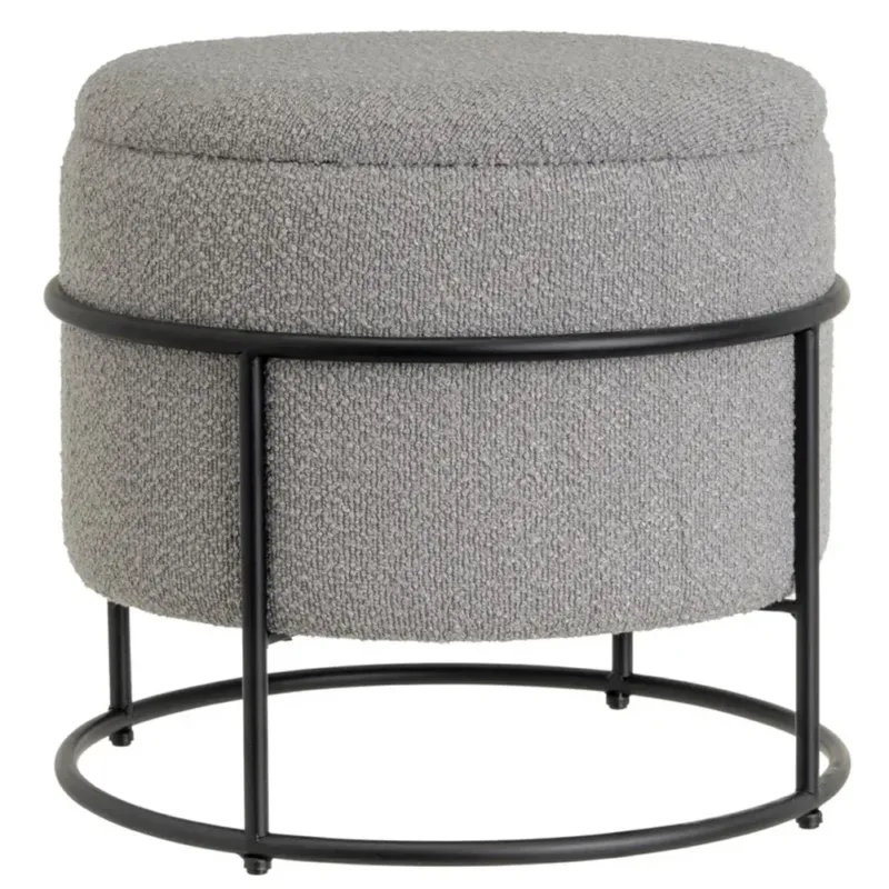 Offerta Limitata Pouf Poggiapiedi Contenitore Rotondo Nero e Tessuto Grigio Chiaro 43x43x40cm