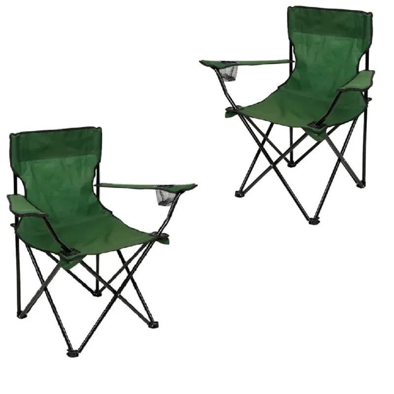 Popolare Kit 2pz Sedie Campeggio Camping Pieghevole con Telo Oxford Sacca Maniglia Verde