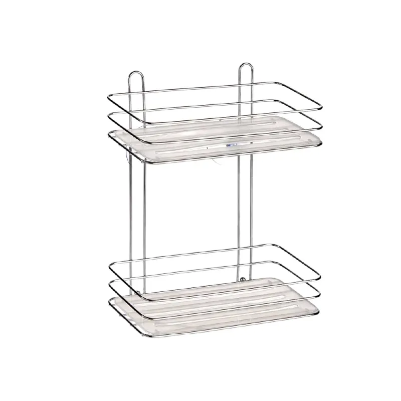 Esclusivo Mensola Bagno 2 Livelli in Acciaio Cromato Montaggio a Muro Altezza 30 cm