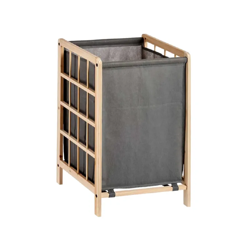 Offerta Lampo Porta Biancheria in Legno Naturale e Stoffa Cesta Capacità 45 lt H60cm Grigio