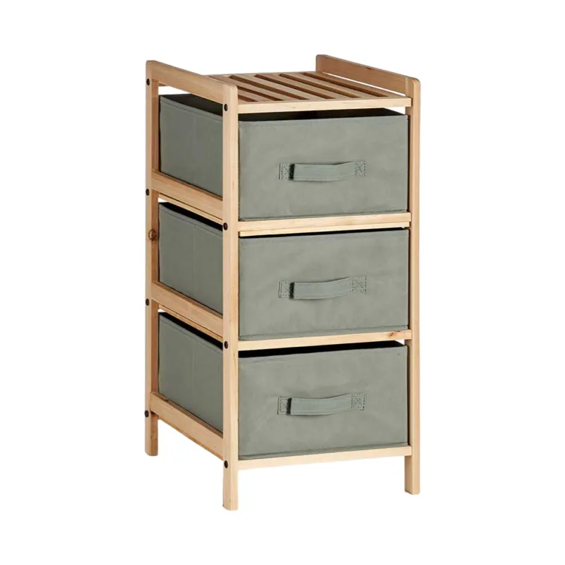 Professionale Cassettiera 3 Cassetti in Legno Naturale e Stoffa Mobile Colore Grigio H 66cm