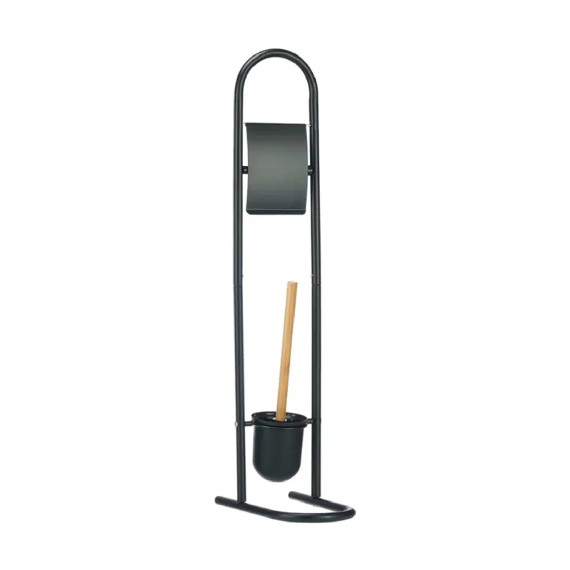 Piantana Bagno Portarotolo e Portascopino Metallo e Bambu Salvaspazio Nero Bestseller