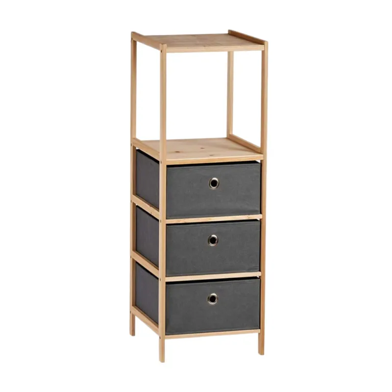Occasione Cassettiera 3 Cassetti e 2 Mensole in Legno Naturale e Stoffa Grigio 32x26x89cm