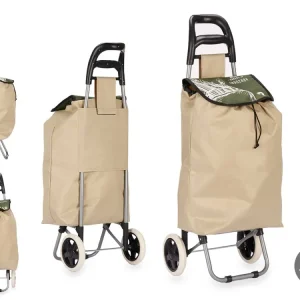 Carrello Portaspesa Metallo Zincato con Maniglia e 2 Ruote Borsa 33L Beige/Verde Ultimissimo Modello
