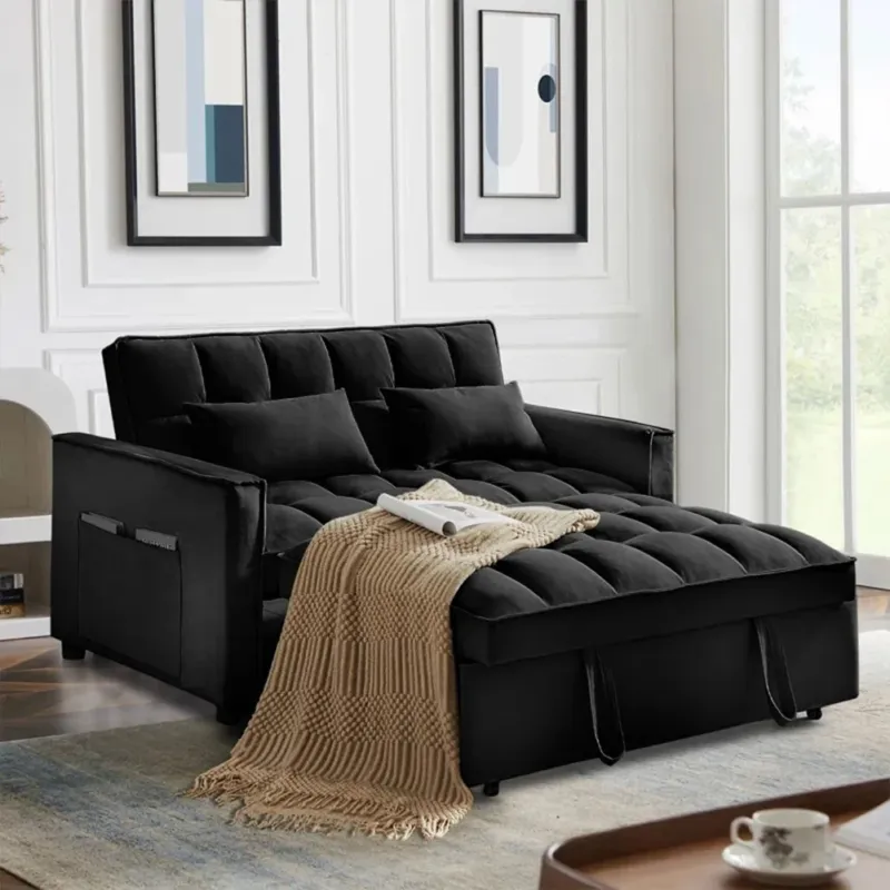 Divano Letto Apribile Reclinabile 3 Posizioni con Rivestimento in Velluto Nero Subito Disponibile