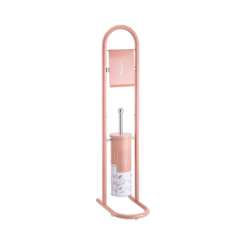 Reso Gratuito Piantana Portarotolo con Portascopino Colonna da Bagno in Metallo Colore Rosa
