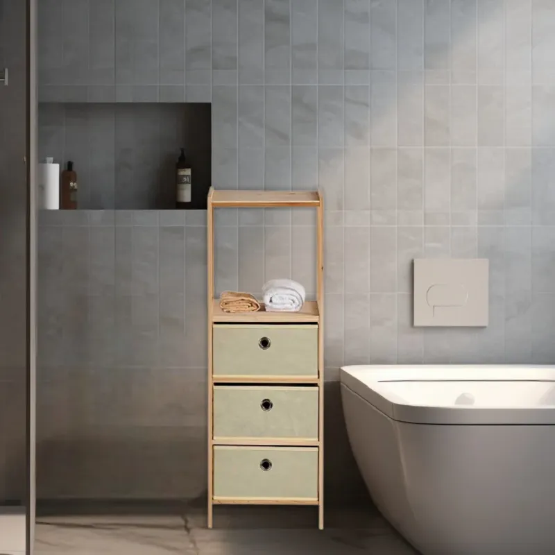 Scaffale con 2 Cassetti in Legno e Tela Mobile Bagno 32x26x89cm Colore Beige Compra Adesso