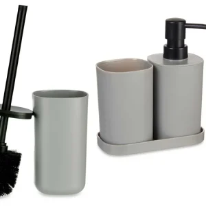 Saldi Set Accessori da Bagno Completo Kit 4 Pezzi in Polipropilene Colore Grigio
