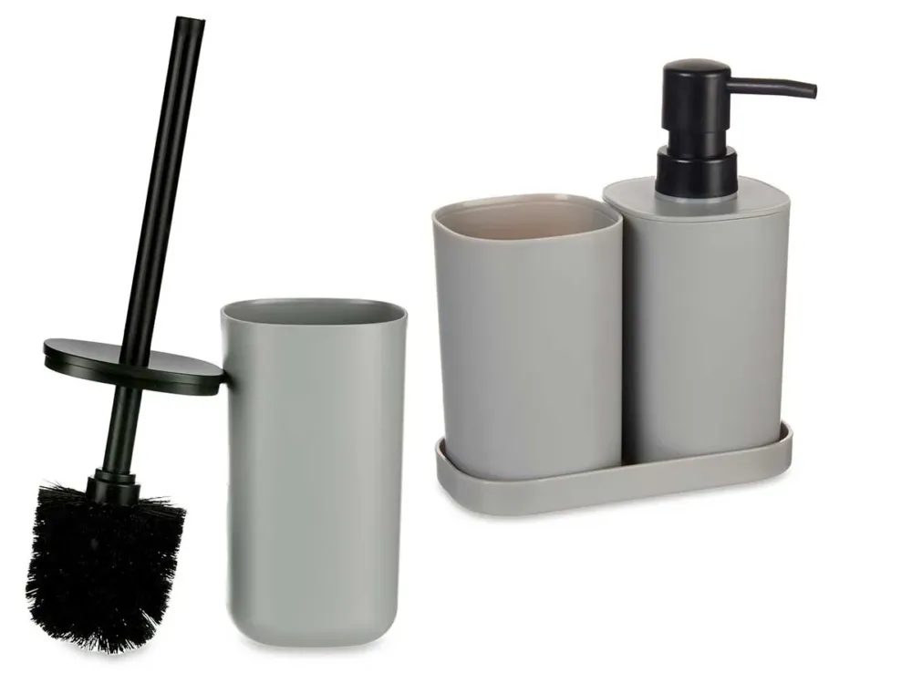 Saldi Set Accessori da Bagno Completo Kit 4 Pezzi in Polipropilene Colore Grigio