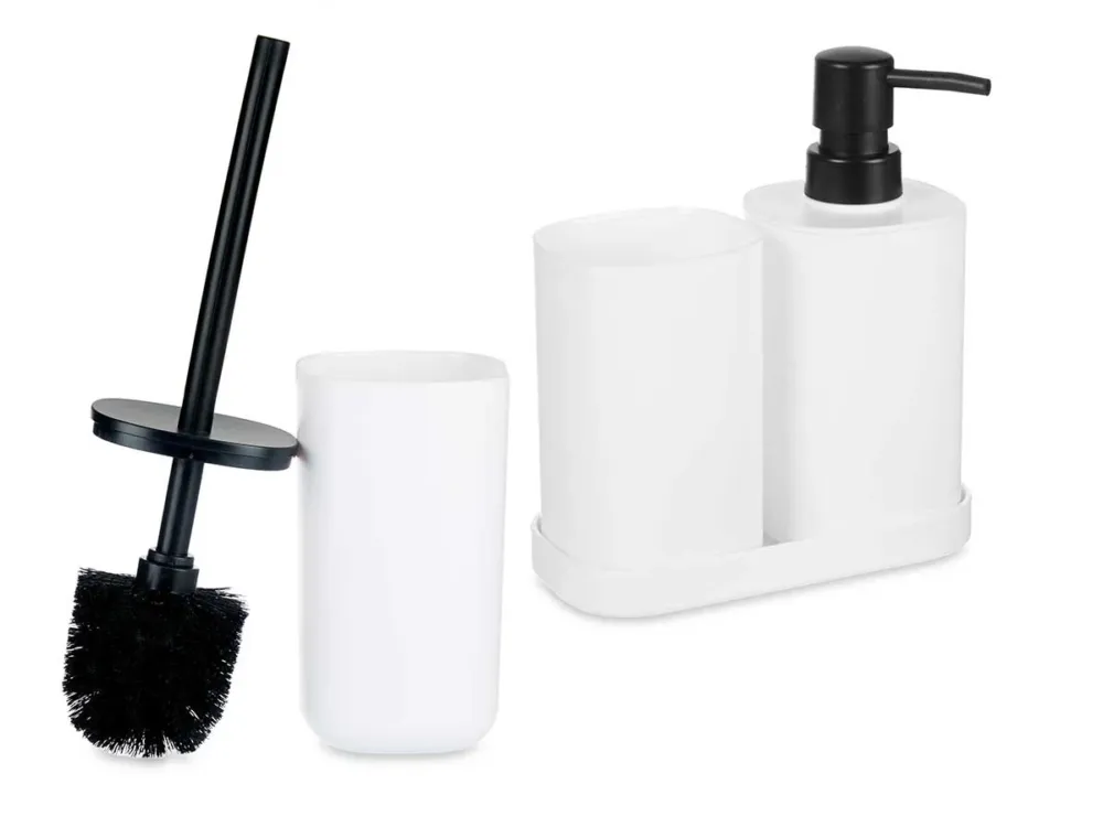 Set Accessori da Bagno Completo Kit 4 Pezzi in Polipropilene Colore Bianco Ultima Occasione