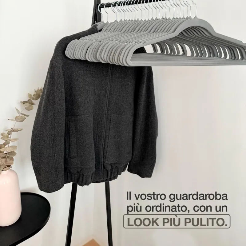 Professionale Set 24 Grucce Vellutate Antiscivolo Salvaspazio Gancio Girevole a 360° 42 cm