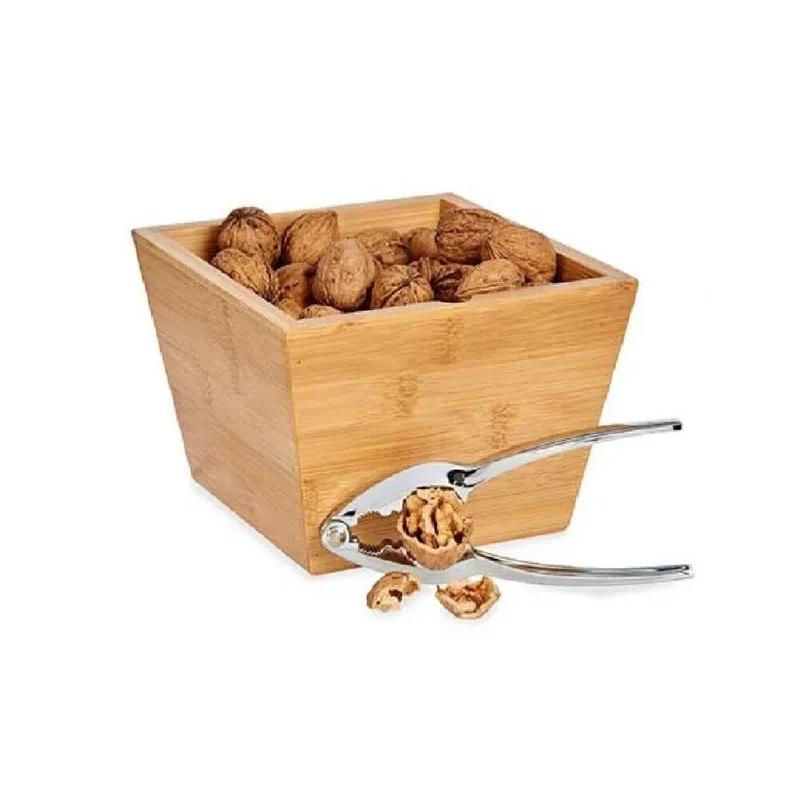 Ciotola con Schiaccianoci in Bambù e Metallo 16x16 cm Contenitore Frutta Secca Must-Have