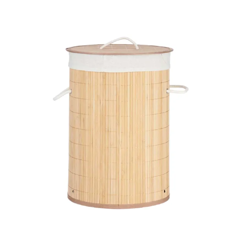 Porta Biancheria in Legno di Bambu con Coperchio 2 Manici Cesta 48LT Bianco Consegna Rapida