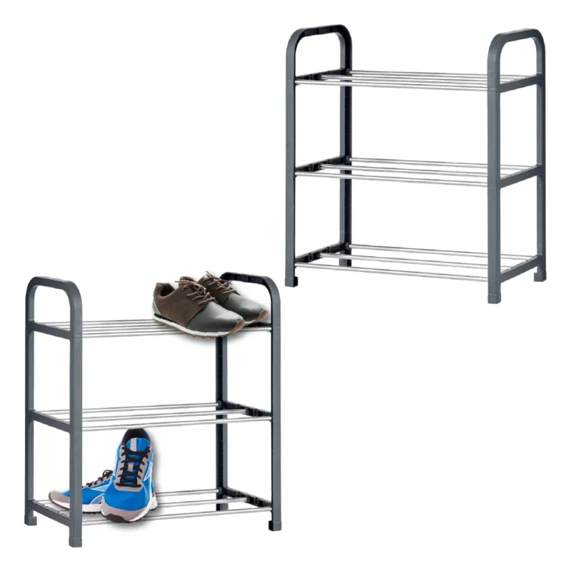 Set 2 Porta Scarpe con 3 Ripiani Salvaspazio Metallo Plastica Organizer Scarpe Promo Stagionale