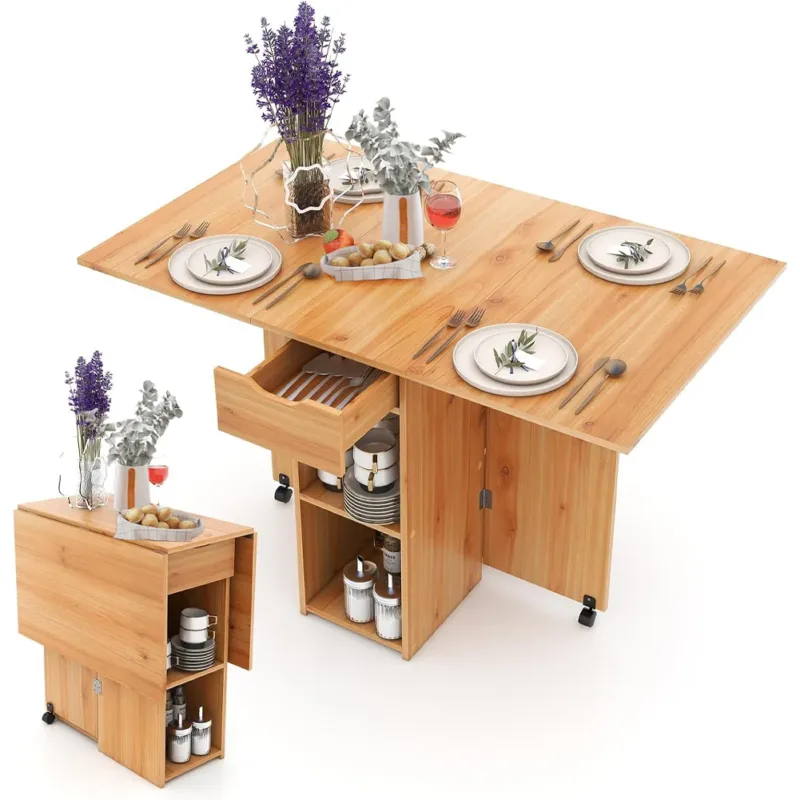 Tavolo da Pranzo Pieghevole Salvaspazio Legno 2 Ruote Casa Ufficio 120x77x75cm Compra Online
