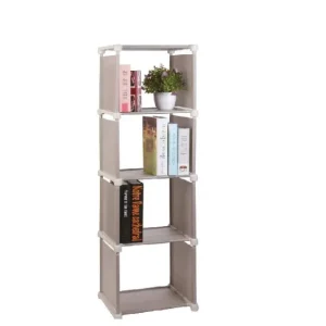 Scaffale Salvaspazio Plastica e TNT 4 Ripiani Tower Multiuso 32x30x125cm Beige Promo Stagionale