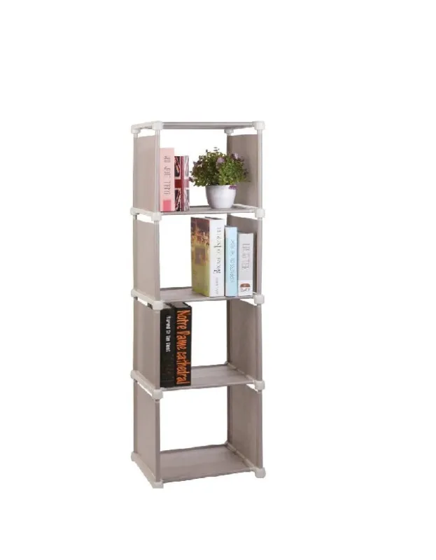 Scaffale Salvaspazio Plastica e TNT 4 Ripiani Tower Multiuso 32x30x125cm Beige Promo Stagionale
