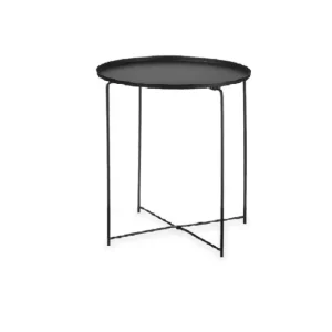 Vendita Finale Tavolino con Vassoio Tondo da Salotto Metallo Moderno 35x35 H 50,5 cm Nero
