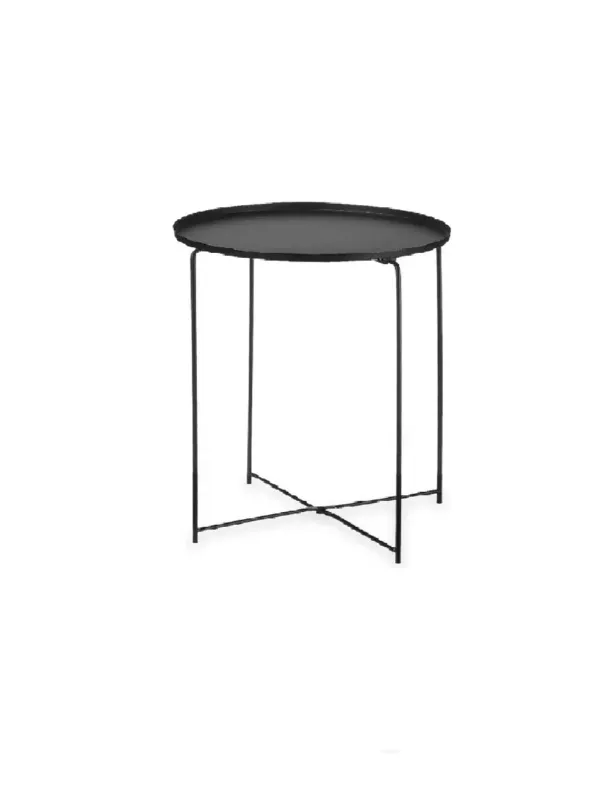 Vendita Finale Tavolino con Vassoio Tondo da Salotto Metallo Moderno 35x35 H 50,5 cm Nero