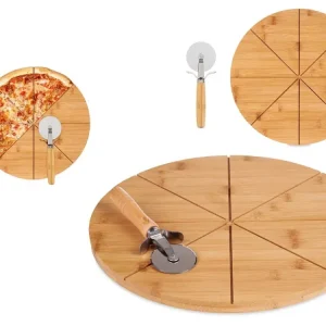 Compra Adesso Tagliere Pizza Bambù 35cm con Rotella Ecologico e Robusto (8 Spicchi)