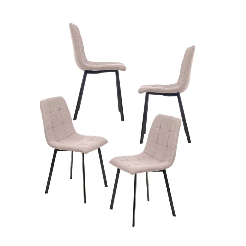 Set 4 Sedie Moderne in Metallo Seduta Imbottita e Trapuntata Tessuto Marrone Subito Disponibile