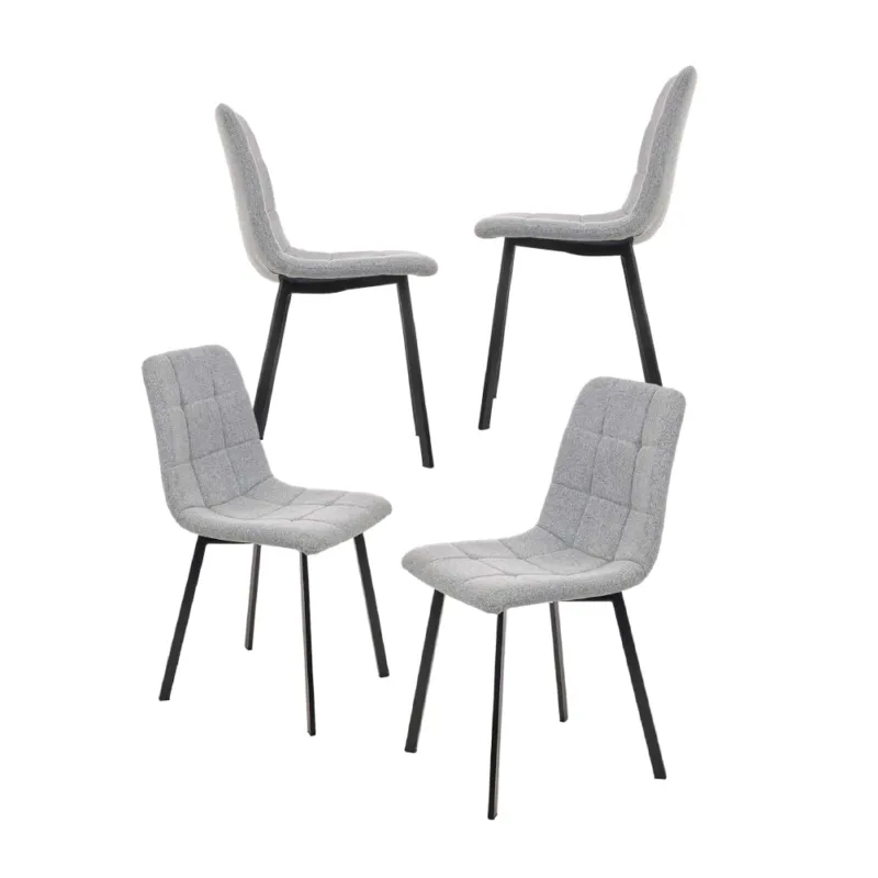 Sconto Set 4 Sedie Moderne in Metallo Seduta Imbottita e Trapuntata Tessuto Grigio