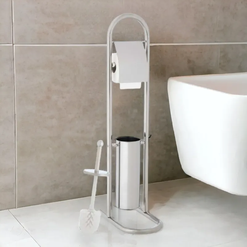 Piantana Bagno Portarotolo e Portascopino Cromato Alto 80 cm Salvaspazio Silver Subito Disponibile