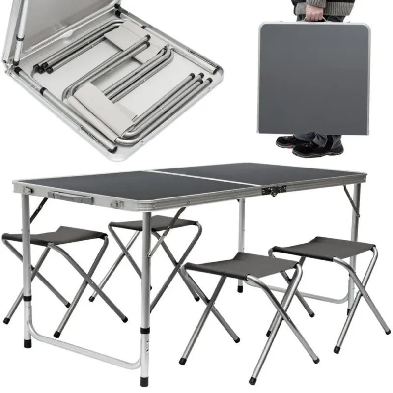 Ultima Occasione Set Tavolo Pieghevole con 4 Sedie Grigio da Campeggio Picnic Giardino Portatile