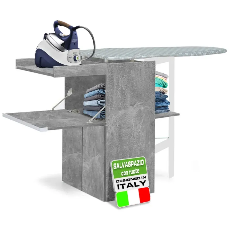 Reso Gratuito Mobile Asse da Stiro a Scomparsa Salvaspazio Richiudibile Cemento 55x38x90.5 cm