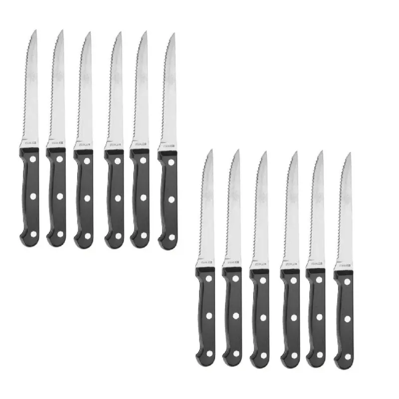 Offerta Coltelli Da Cucina Bistecca Rivettati 12pz Acciaio Inox Doppia Affilatura Nero