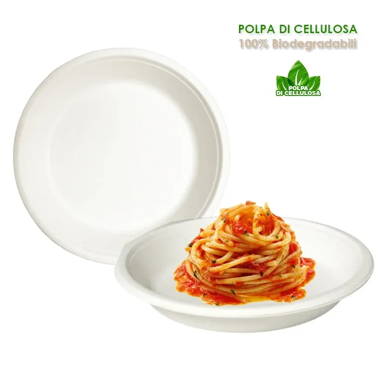 Direttamente Dal Produttore Piatti Monouso Fondo 100pz 21cm 100% Biodegradabili Bianco Casa Bar Ristorante
