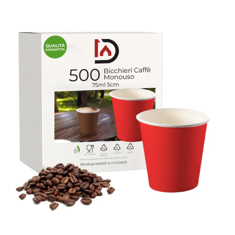 Prezzo Di Fabbrica Bicchieri Caffe in Carta 75ml H5cm Maxi Scorta 500pz 100% Biodegradabili Rosso