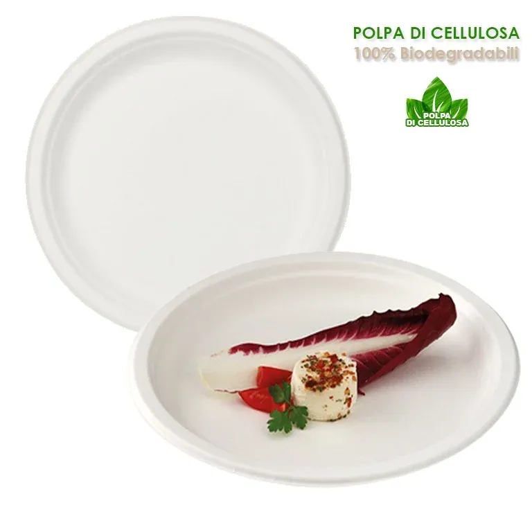 Piatti Monouso Piani 100pz 23cm 100% Biodegradabili Bianco Casa Bar Ristorante Spedizione Espresso