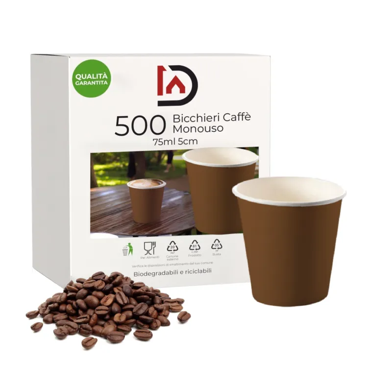 Vendita Finale Bicchieri Caffe in Carta 75ml H5cm Maxi Scorta 500pz 100% Biodegradabil Marroni