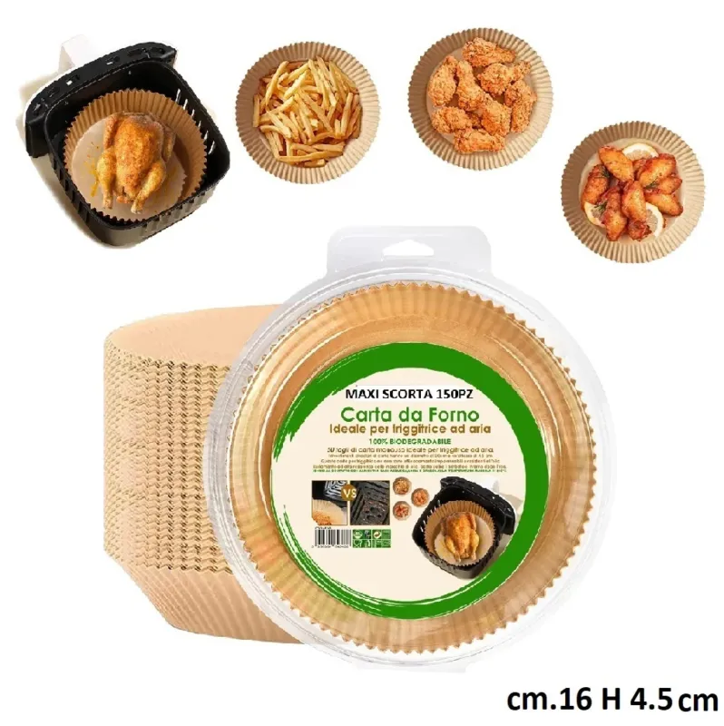 Ultima Occasione Carta Forno per Friggitrice ad Aria e forno 150pz D.16 H4,5cm Biodegradabili