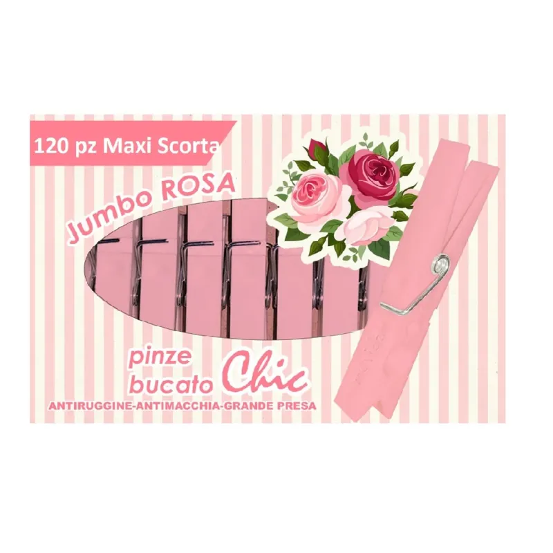 A Buon Prezzo Pinze Bucato Jumbo 120pz In Plastica e Acciaio Resistenti Rosa Maxi scorta