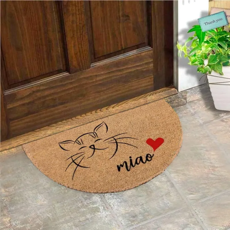 Zerbino in Cocco 38x68cm Fondo in Gomma 1.6cm Decoro Gatto Antiscivolo tappeto Occasione Imperdibile