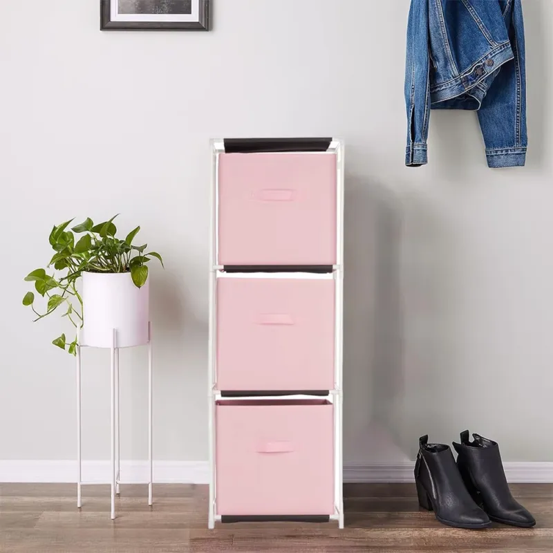 Cassettiera Multiuso in Metallo 3Cassetti in Stoffa 102x35x35 Rosa Salvaspazio Offerta Del Giorno