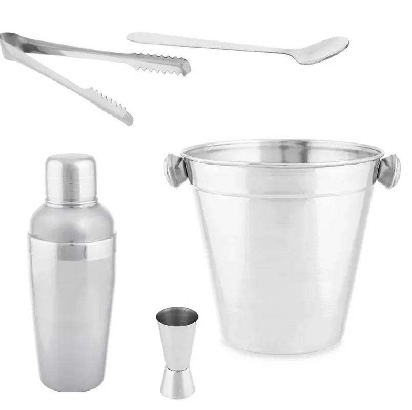 Set 5pz Preparazione Cocktail Secchiello Shaker e Accessori Acciaio Inox Barman Prezzo Scontato