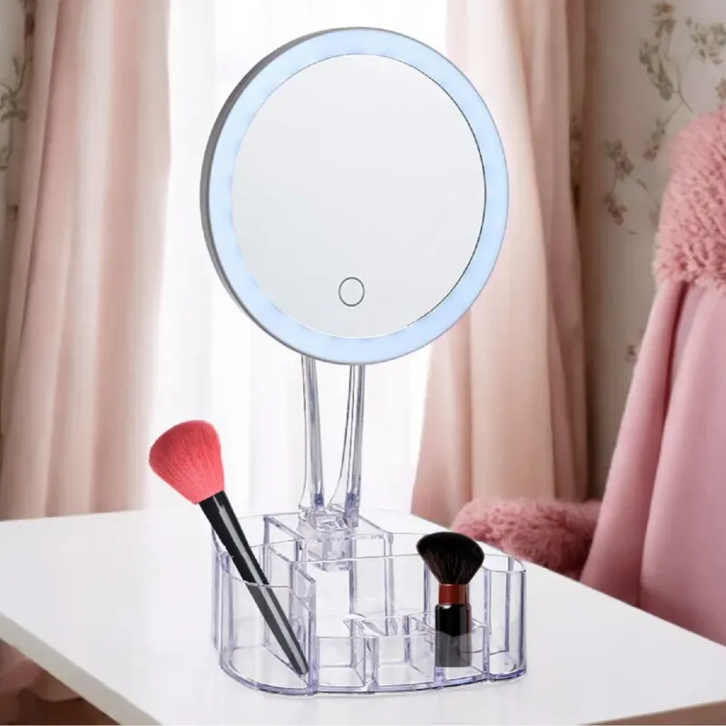 Direttamente Dal Produttore Specchio da Trucco con Luce Led e Porta Accessori Trasparente Ingrandimento 1X