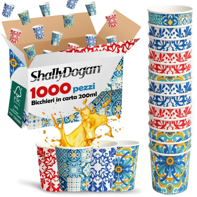 Prezzo Di Fabbrica 1000 Bicchieri Acqua o Bibita Monouso Maiolica 200ml Tazzina Carta Usa e Getta