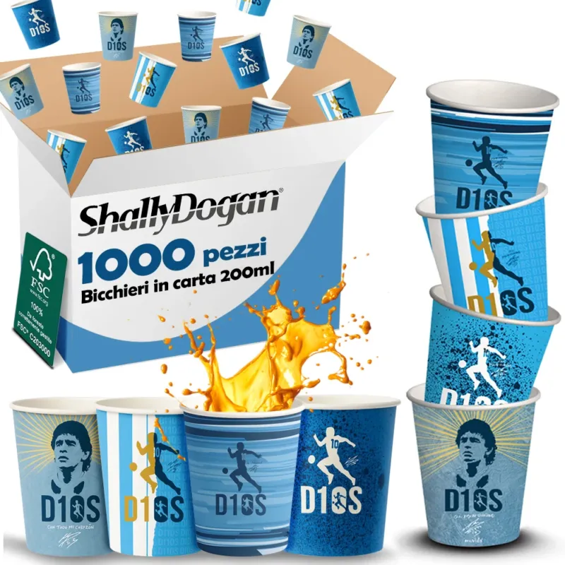 1000 Bicchieri Acqua o Bibita Monouso D10 S 200ml Tazzina Carta Usa e Getta Promo Stagionale